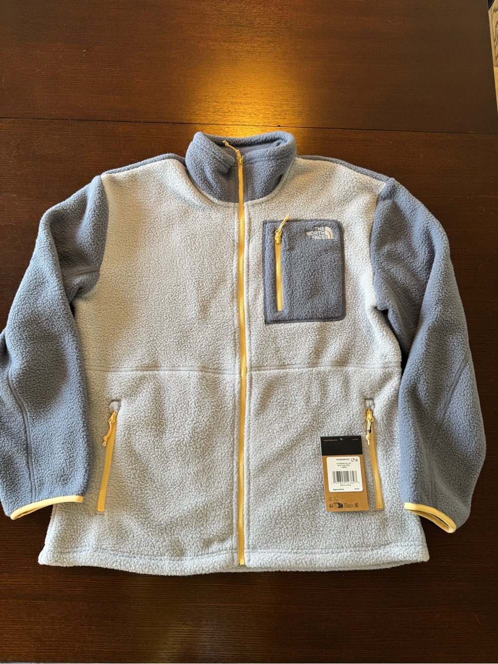 NWT The North Face Women’s Yumiori Full Zip Blue Flax Fleece Jacket Yellow Trim